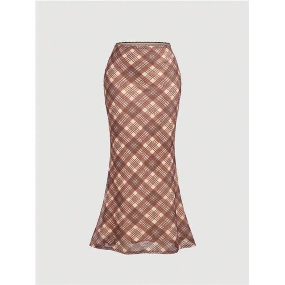 Flounce Neck Blouse And Fishtail Bodycon Maxi Skirt, Elegant Vintage 2-Piece - Picture 6 of 8